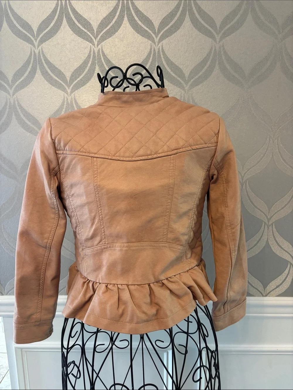 Urban Republic Girls' Tan Ruffle-Hem Faux Leather Jacket